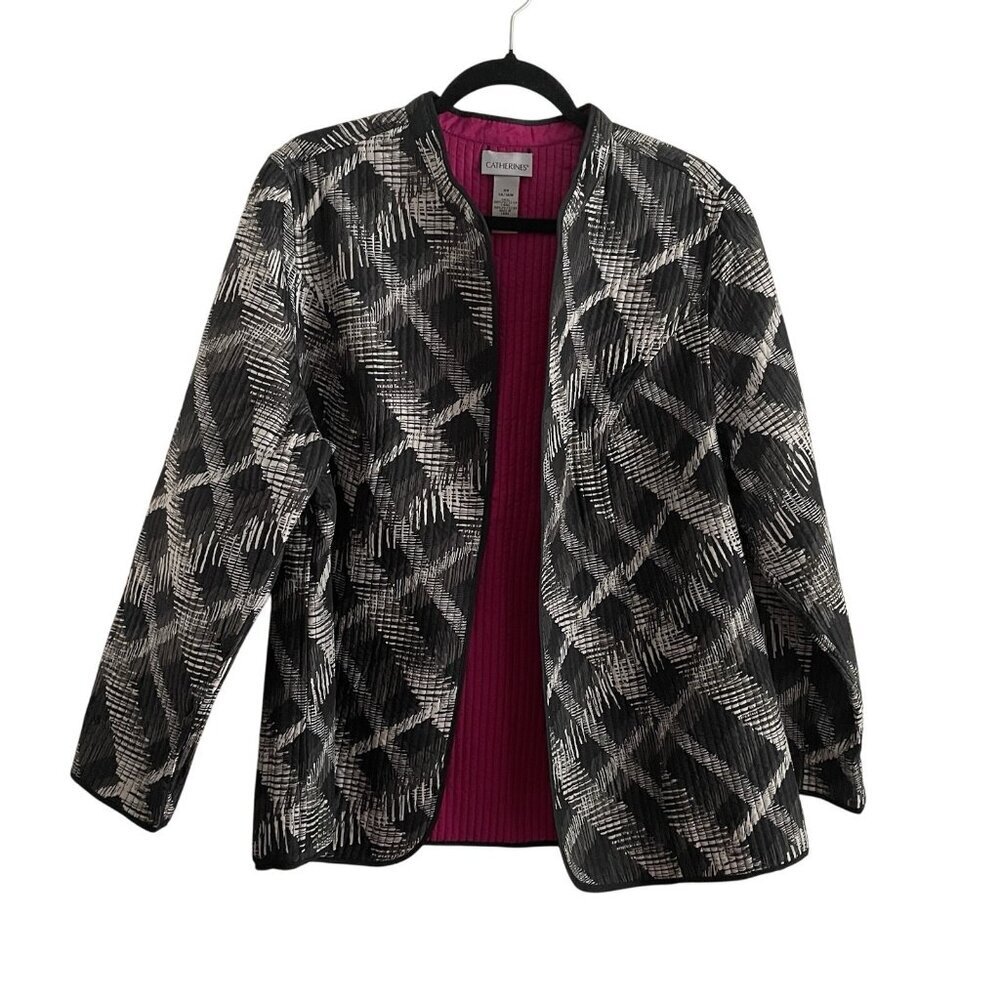 Catherines Women Plus 0X 14/16W  Black/White/Pink Reversible Quilted Jacket NWT